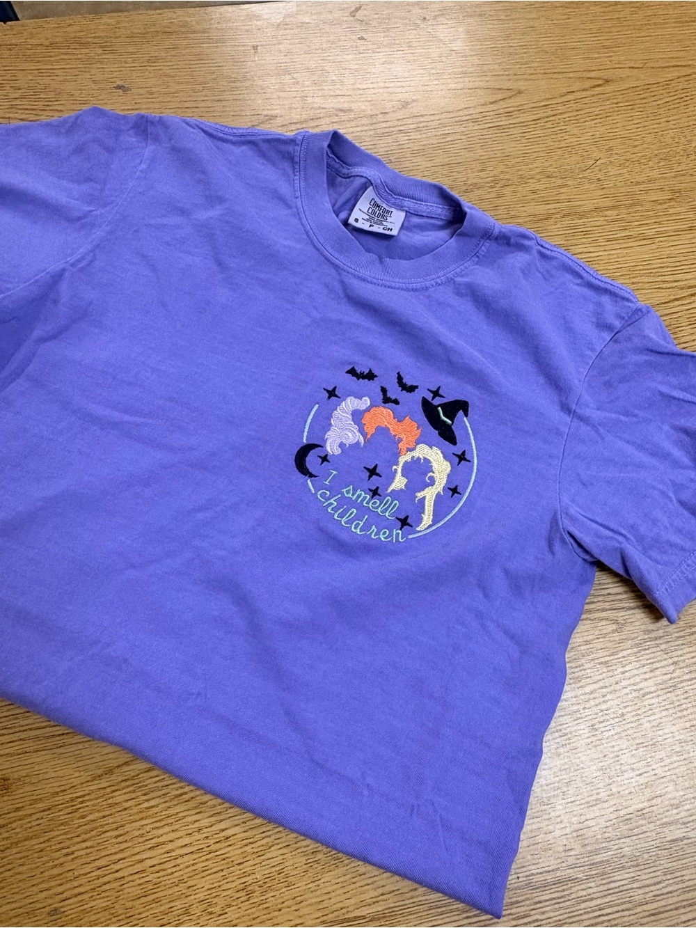 Adult Small Purple Graphic Tee with Witch Design